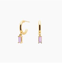 Landou Jewelry 14K Gold Plated Baguette Amethyst Cubic Zirconia Dangling Earrings