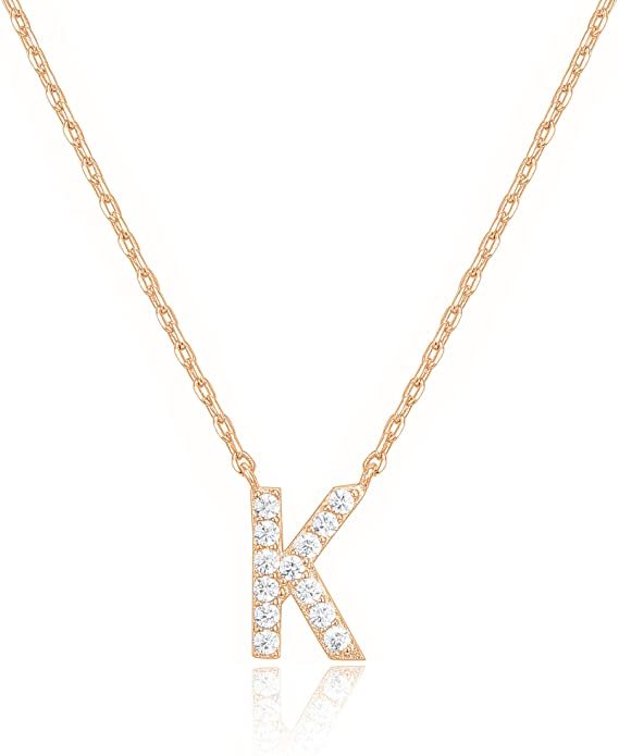Landou Jewelry 925 Sterling Silver 18K Gold Plated Cubic Zirconia Letter K Necklace