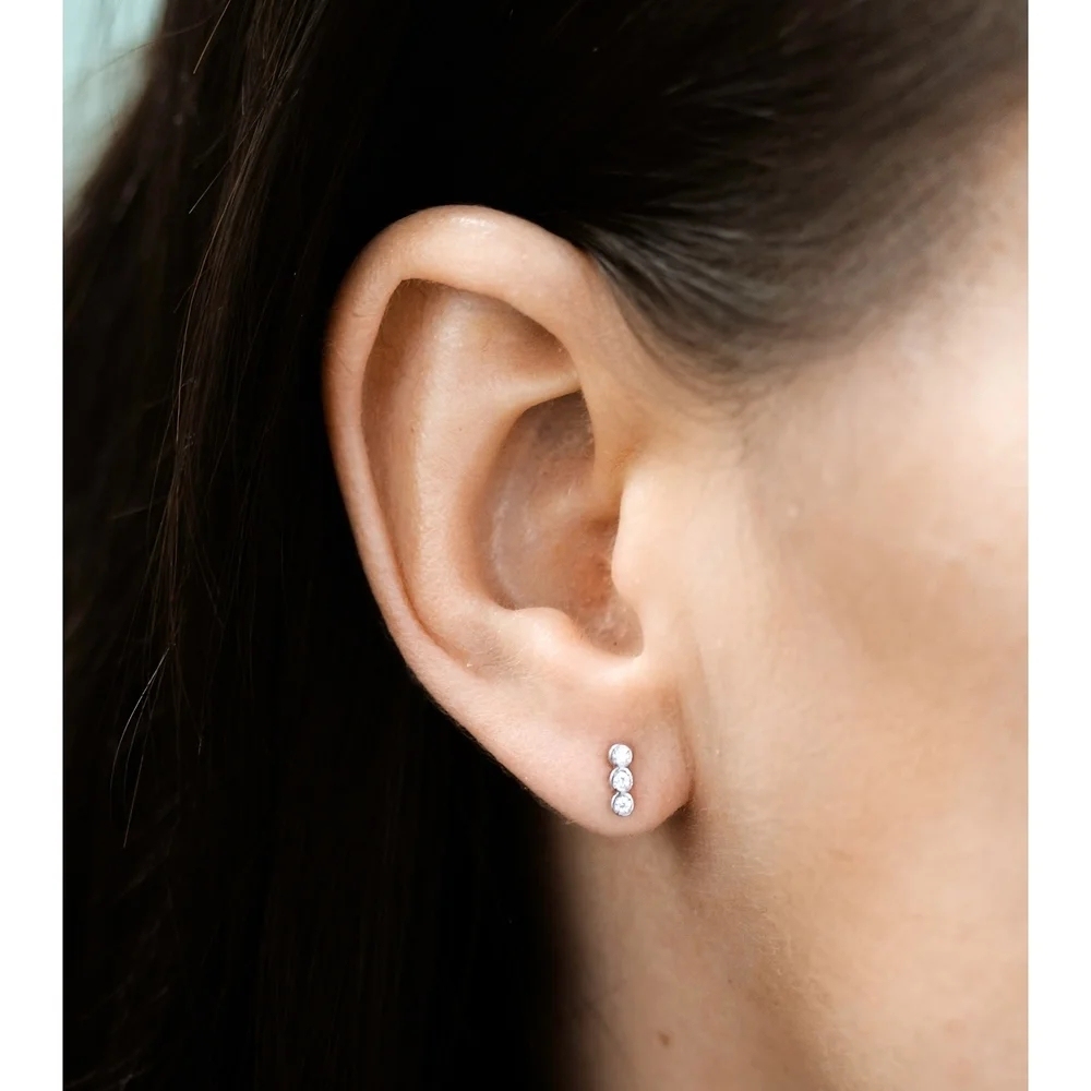 Landou Jewelry 925 Sterling Silver Cubic Zirconia Bezel Set Trio Stud Earrings for Women
