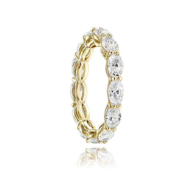 Landou Jewelry Sterling Silver Cubic Zirconia 5x3mm Oval-cut Eternity Band Ring