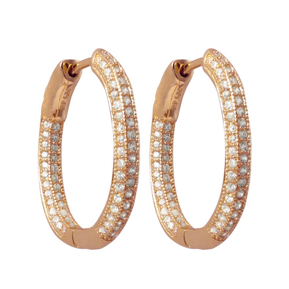 Landou Jewelry 925 Sterling Silver Cubic Zirconia Oval Hoop Earrings Rose Gold