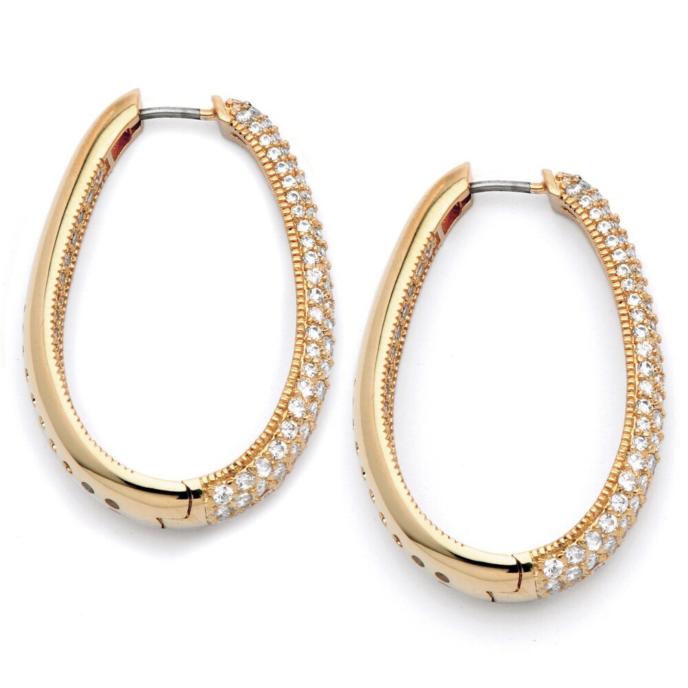 Landou Jewelry 925 Sterling Silver Yellow Gold Plated Round Pave Inside Out Huggie Hoop Earrings Cubic Zirconia