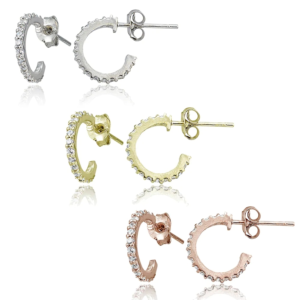 Landou Jewelry 925 Sterling Silver Cubic Zirconia Half Hoop Earrings for Women