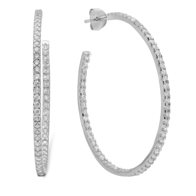 Landou Jewelry 925 Sterling Silver Large Cubic Zirconia Hoop Earrings for Women