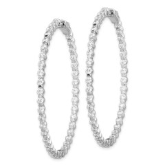 Landou Jewelry 925 Sterling Silver Rhodium Plated CZ in and Out Hinged Hoop Earrings