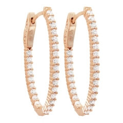 Landou Jewelry 925 Sterling Silver Rose Gold Finish Cubic Zirconia 30x20mm Oval Endless Hoop Earrings