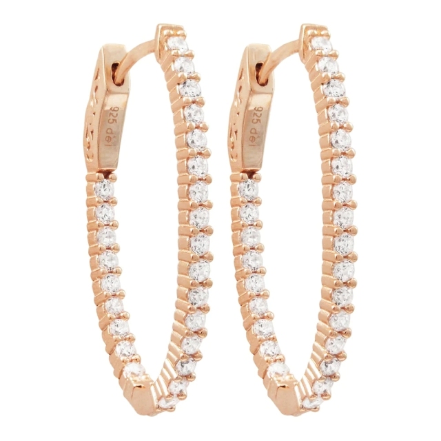 Landou Jewelry 925 Sterling Silver Rose Gold Finish Cubic Zirconia 30x20mm Oval Endless Hoop Earrings