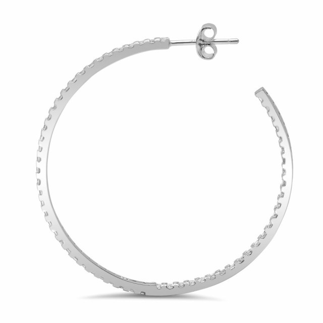 Landou Jewelry 925 Sterling Silver Large Cubic Zirconia Hoop Earrings for Women