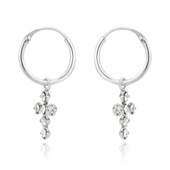 Landou Jewelry Handmade Gothic Cross Clear Cubic Zirconia Sterling Silver Hoop Dangle Earrings