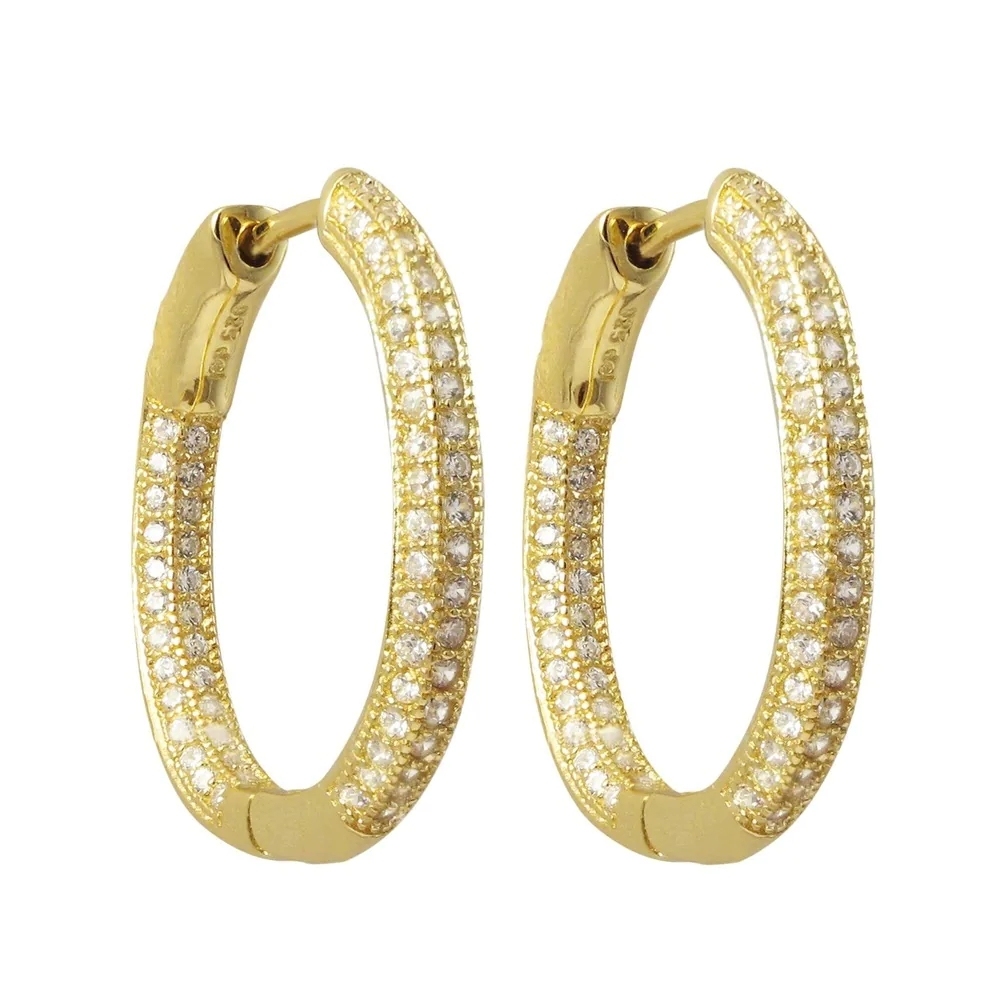 Landou Jewelry 925 Sterling Silver Cubic Zirconia Oval Hoop Earrings Rose Gold