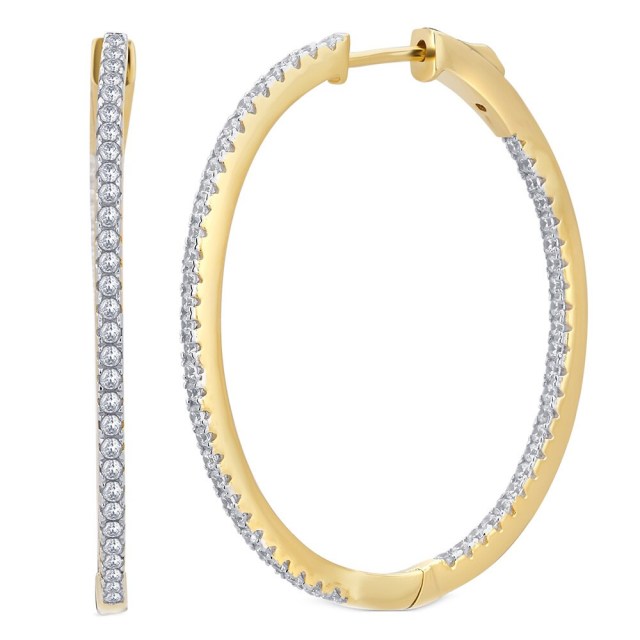 Landou Jewelry 925 Sterling Silver Cubic Zirconia Inside Outside Hoop Earrings