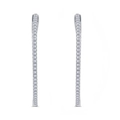 Landou Jewelry 925 Sterling Silver Cubic Zirconia Inside Outside Hoop Earrings