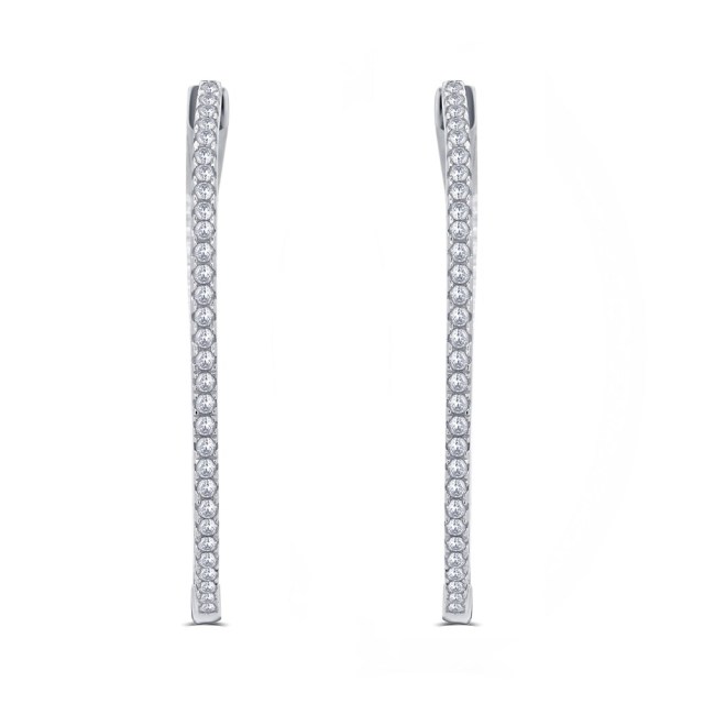 Landou Jewelry 925 Sterling Silver Cubic Zirconia Inside Outside Hoop Earrings
