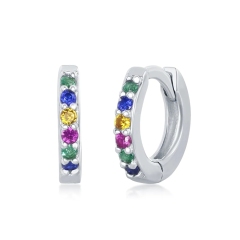 Landou Jewelry 925 Sterling Silver Gold Plated Rainbow CZ Small Huggie Hoop Earrings 10mm