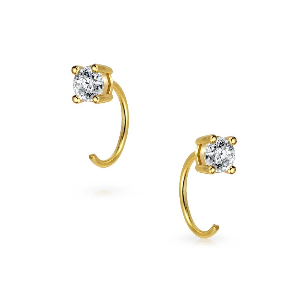 Landou Jewelry CZ Solitaire Threader Stud Earrings Gold Plated Sterling Silver