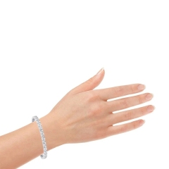 Landou Jewelry 925 Sterling Silver Cubic Zirconia Tennis Bracelet with Faceted Rhodium Plated