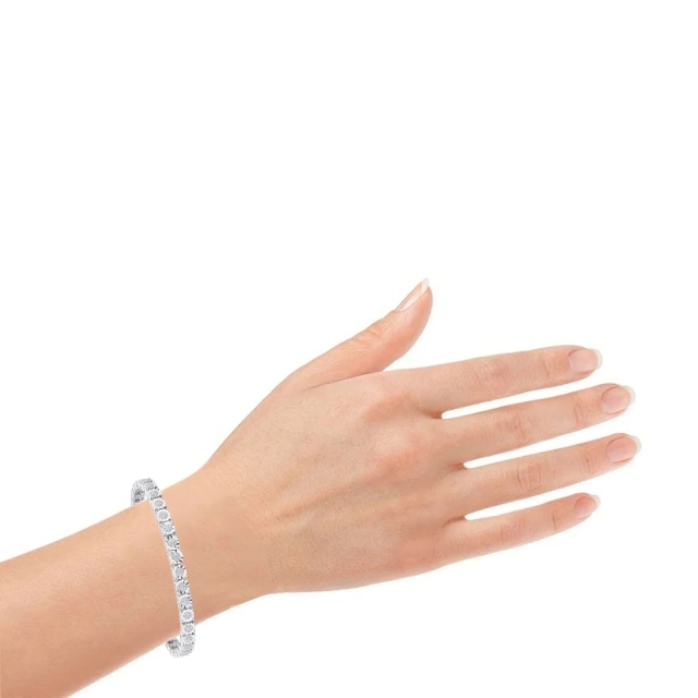 Landou Jewelry 925 Sterling Silver Cubic Zirconia Tennis Bracelet with Faceted Rhodium Plated