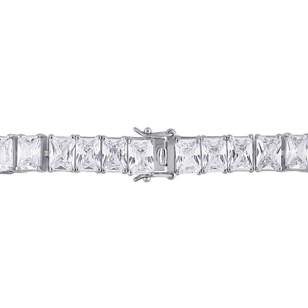 Landou Jewelry 925 Sterling Silver Rectangular-Cut Cubic Zirconia Tennis Bracelet