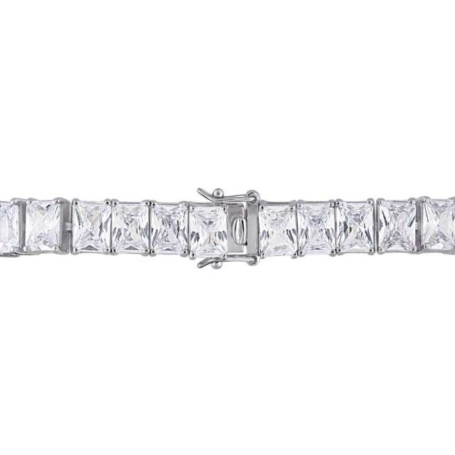 Landou Jewelry 925 Sterling Silver Rectangular-Cut Cubic Zirconia Tennis Bracelet