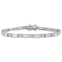 Landou Jewelry 925 Sterling Silver Baguette and Round-cut Cubic Zirconia Tennis Bracelet