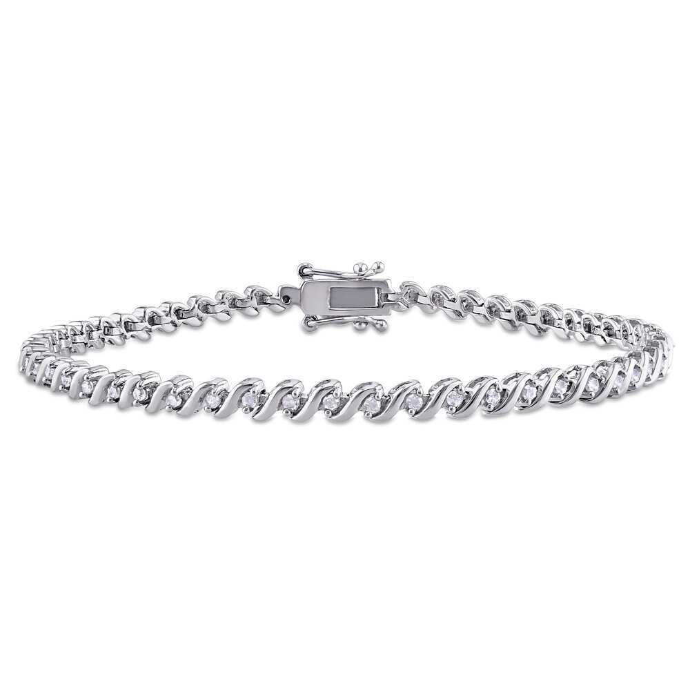 Landou Jewelry 925 Sterling Silver Cubic Zirconia "S" Style Tennis Bracelet for Women