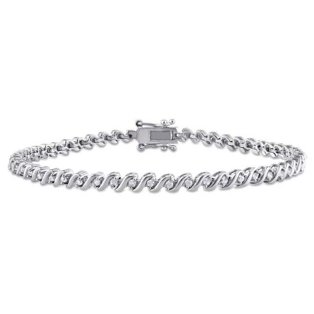Landou Jewelry 925 Sterling Silver Cubic Zirconia "S" Style Tennis Bracelet for Women