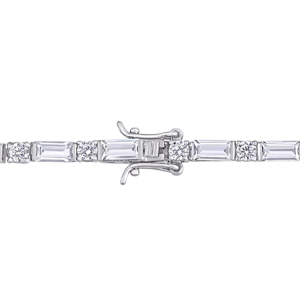 Landou Jewelry 925 Sterling Silver Baguette and Round-cut Cubic Zirconia Tennis Bracelet