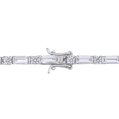 Landou Jewelry 925 Sterling Silver Baguette and Round-cut Cubic Zirconia Tennis Bracelet