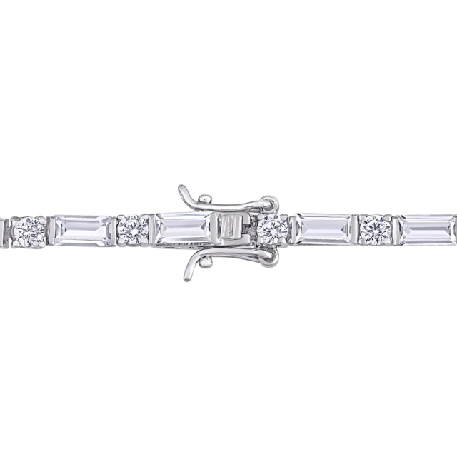 Landou Jewelry 925 Sterling Silver Baguette and Round-cut Cubic Zirconia Tennis Bracelet