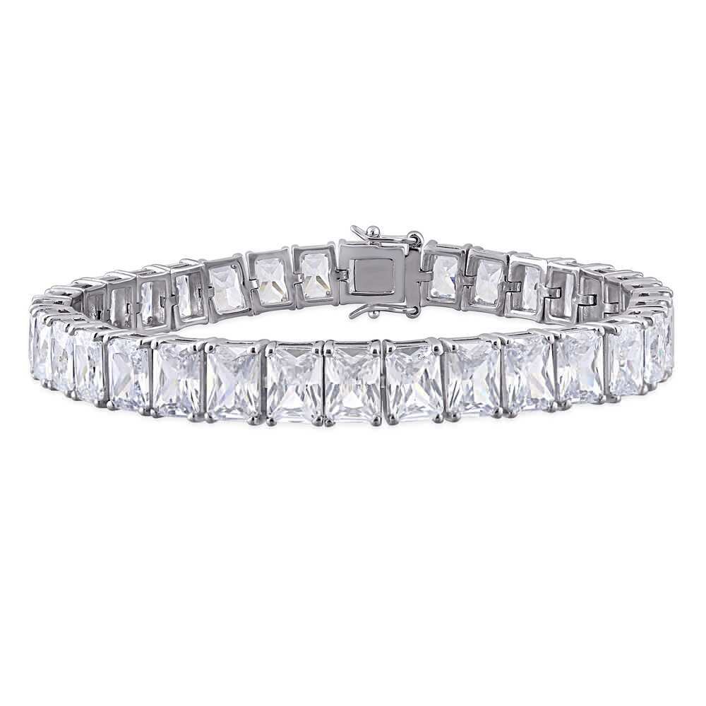 Landou Jewelry 925 Sterling Silver Rectangular-Cut Cubic Zirconia Tennis Bracelet