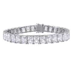 Landou Jewelry 925 Sterling Silver Rectangular-Cut Cubic Zirconia Tennis Bracelet