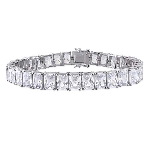 Landou Jewelry 925 Sterling Silver Rectangular-Cut Cubic Zirconia Tennis Bracelet