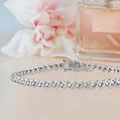 Landou Jewelry 925 Sterling Silver Cubic Zirconia "S" Style Tennis Bracelet for Women