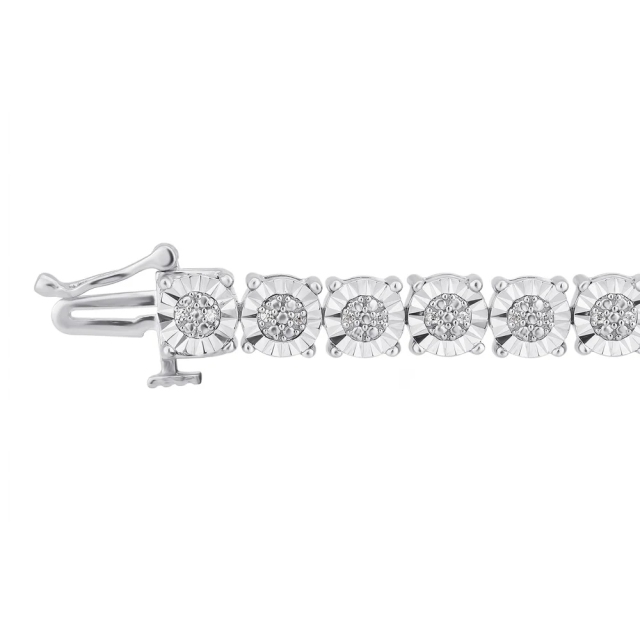 Landou Jewelry 925 Sterling Silver Cubic Zirconia Tennis Bracelet with Faceted Rhodium Plated