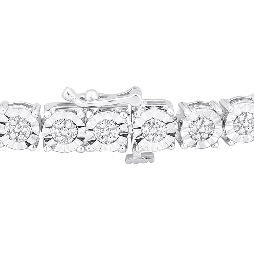 Landou Jewelry 925 Sterling Silver Cubic Zirconia Tennis Bracelet with Faceted Rhodium Plated