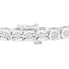 Landou Jewelry 925 Sterling Silver Cubic Zirconia Tennis Bracelet with Faceted Rhodium Plated