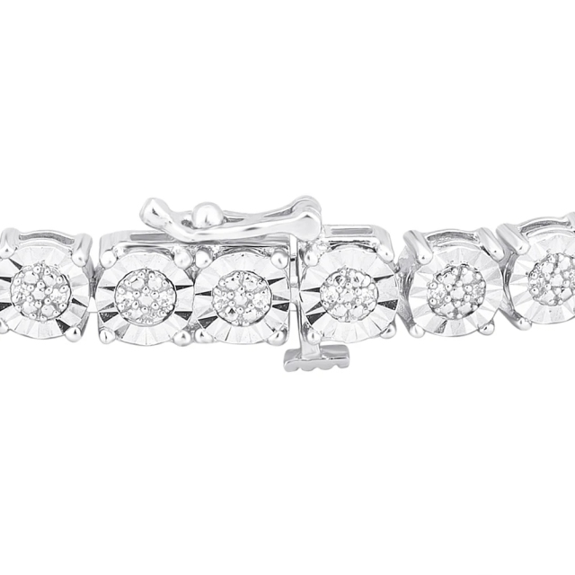 Landou Jewelry 925 Sterling Silver Cubic Zirconia Tennis Bracelet with Faceted Rhodium Plated