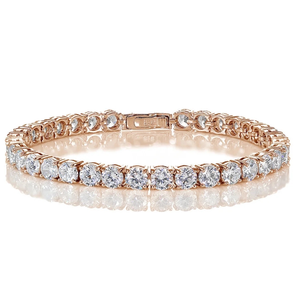 Landou Jewelry Sterling Silver Cubic Zirconia 5mm Round-cut Tennis Bracelet