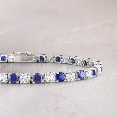 Landou Jewelry 925 Sterling Silver Created Blue and White Sapphire Patterned Birthstone Tennis Bracelet -7.25 in x 4.3mm x 2.7mm