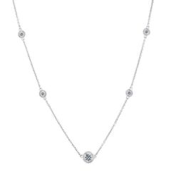 Landou Jewelry 925 Sterling Silver White Rhodium Plated Cubic Zirconia CZ by the Yard Necklace 16+2"