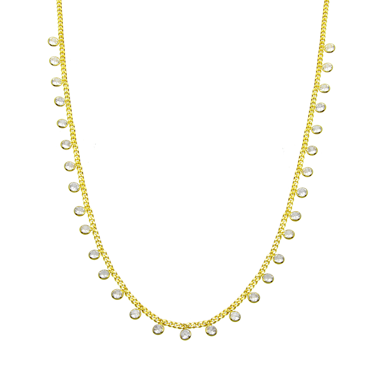 Landou Jewelry 925 Sterling Silver Gold Plated Cubic Zirconia Dangle Necklace 16+2"