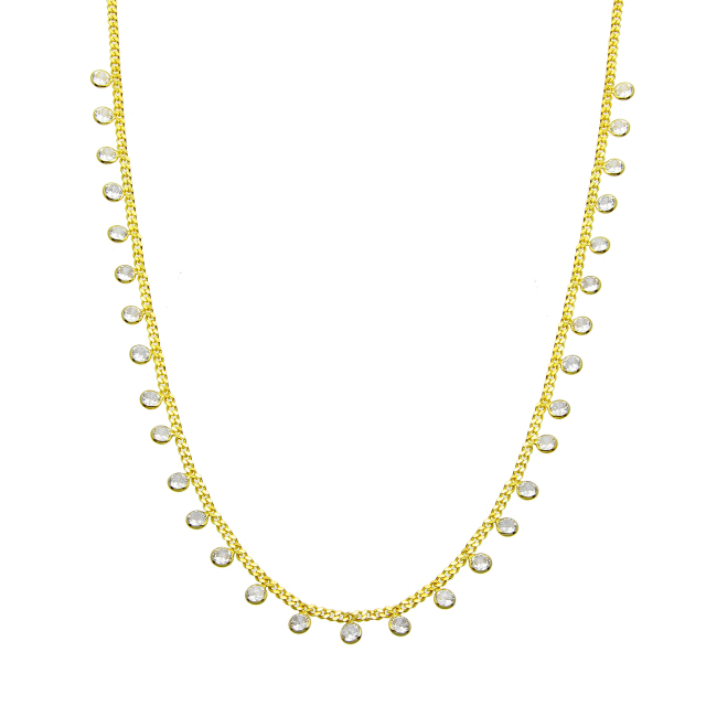 Landou Jewelry 925 Sterling Silver Gold Plated Cubic Zirconia Dangle Necklace 16+2"