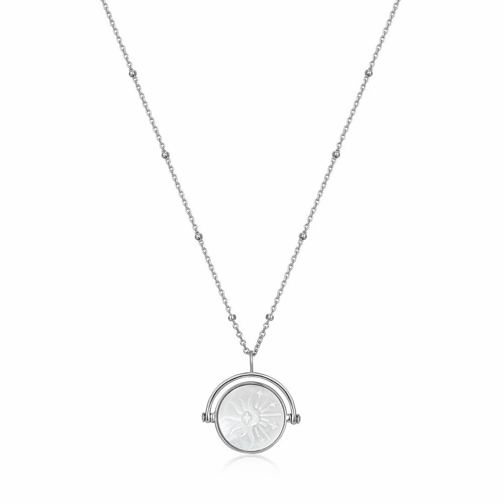 Landou Jewelry 925 Sterling Silver Sunbean Emblem Necklace Rhodium Plated