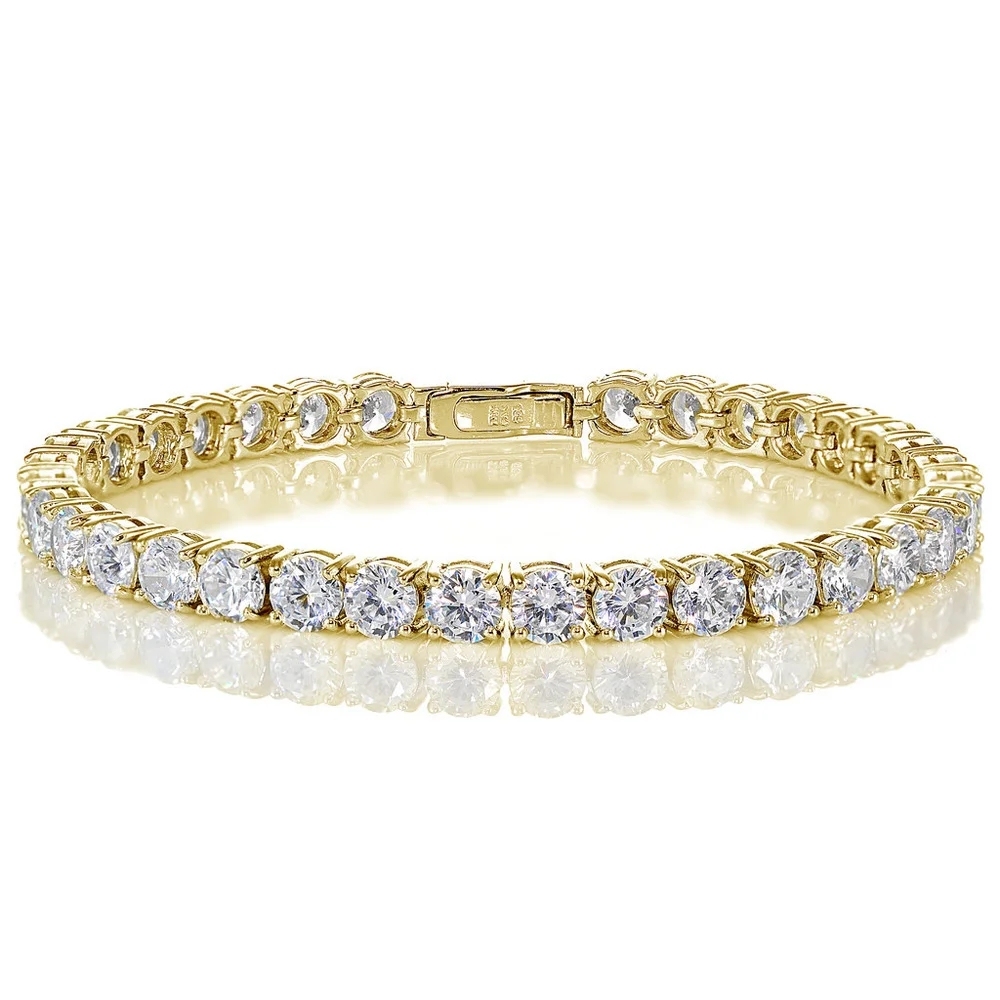 Landou Jewelry Sterling Silver Cubic Zirconia 5mm Round-cut Tennis Bracelet