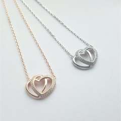 Landou Jewelry 925 Sterling Silver Rose Gold Plated Cubic Zirconia Double Heart Necklace