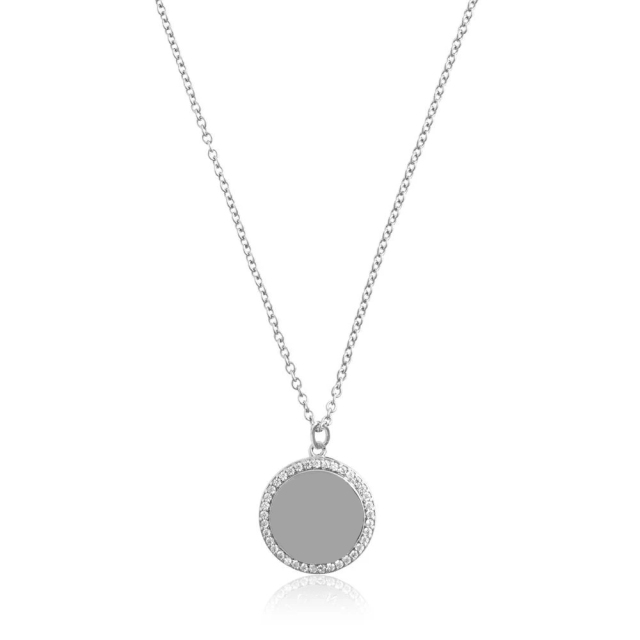 Landou Jewelry 925 Sterling Silver Cubic Zirconia Disc Necklace