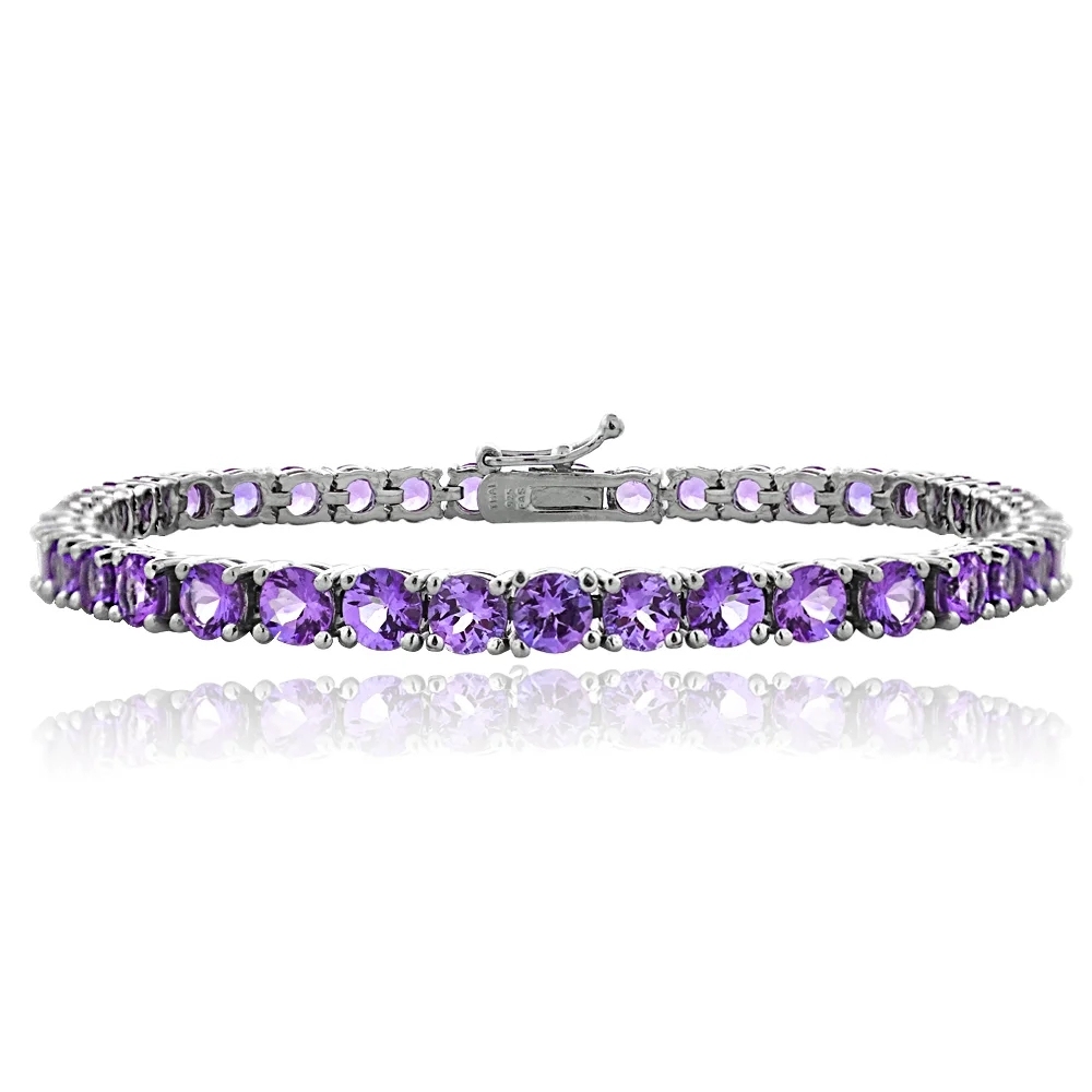 Landou Jewelry Sterling Silver African Amethyst Round Cubic Zirconia Tennis Bracelet