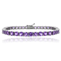 Landou Jewelry Sterling Silver African Amethyst Round Cubic Zirconia Tennis Bracelet
