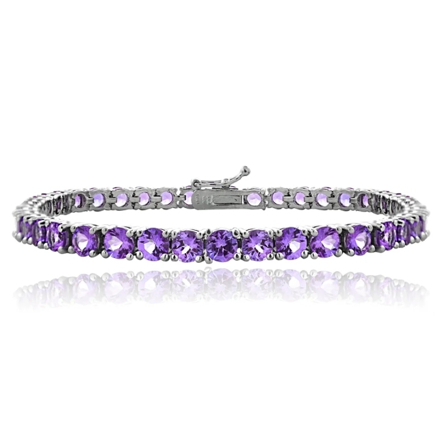 Landou Jewelry Sterling Silver African Amethyst Round Cubic Zirconia Tennis Bracelet