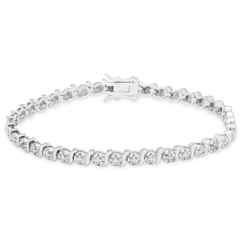 Landou Jewelry Sterling Silver Cubic Zirconia Accent S-link Tennis Bracelet